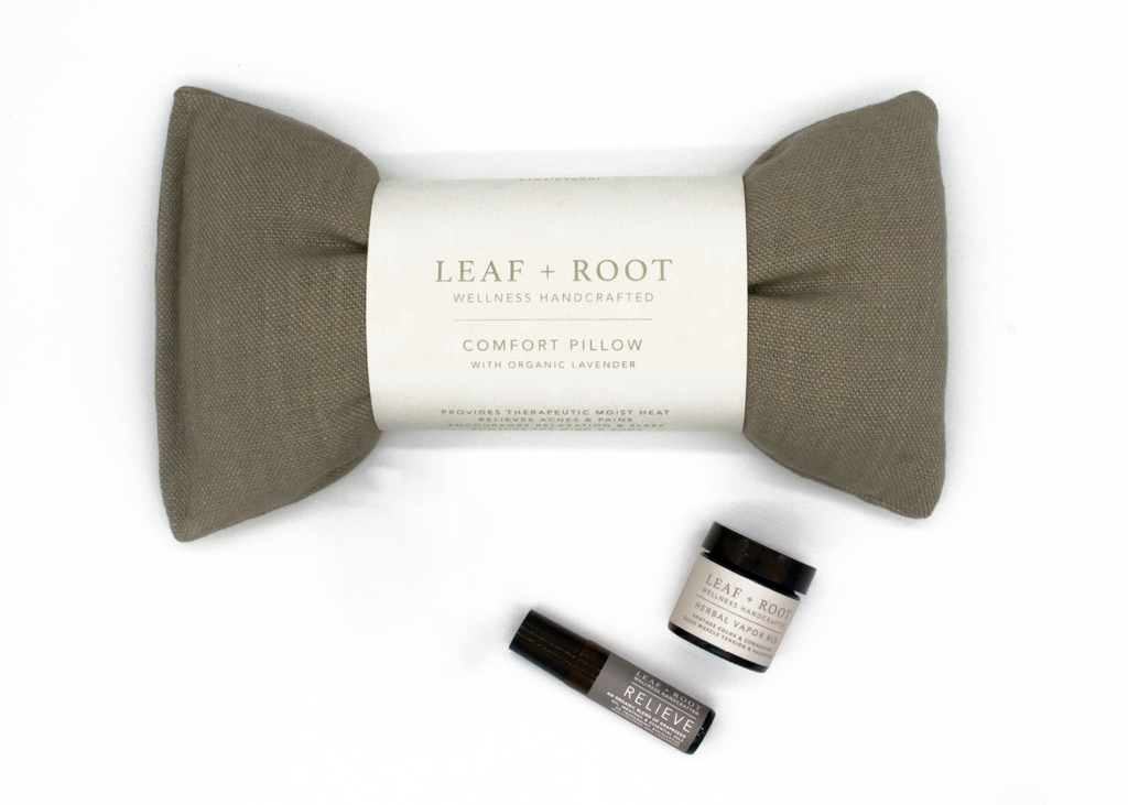 COMFORT  A WELLNESS COLLECTION Comfort and care for those under the weather days and beyond.   Organic Lavender Comfort Pillow + Herbal Vapor Rub 1oz + Herbal Skin Remedy 1oz + RELIEVE Aromatherapy Roll On. 